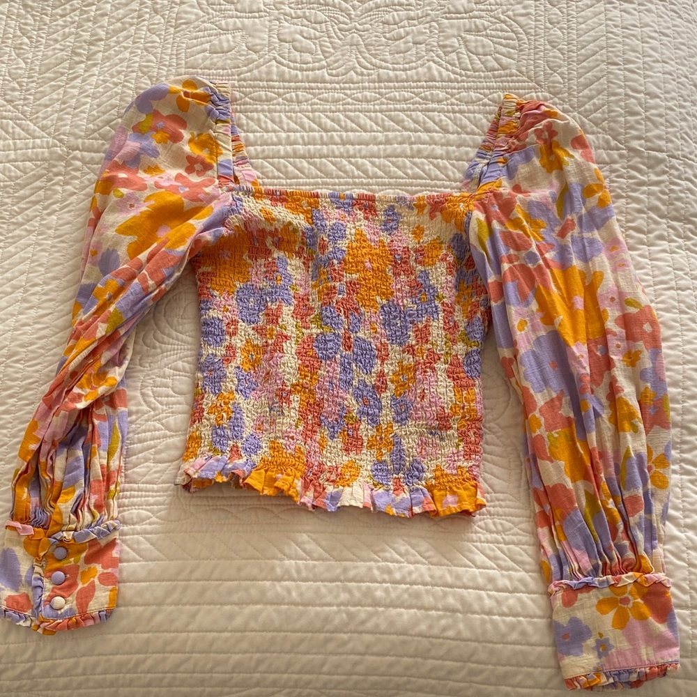 Floral Smocked Square-Neck Top - Multicolor